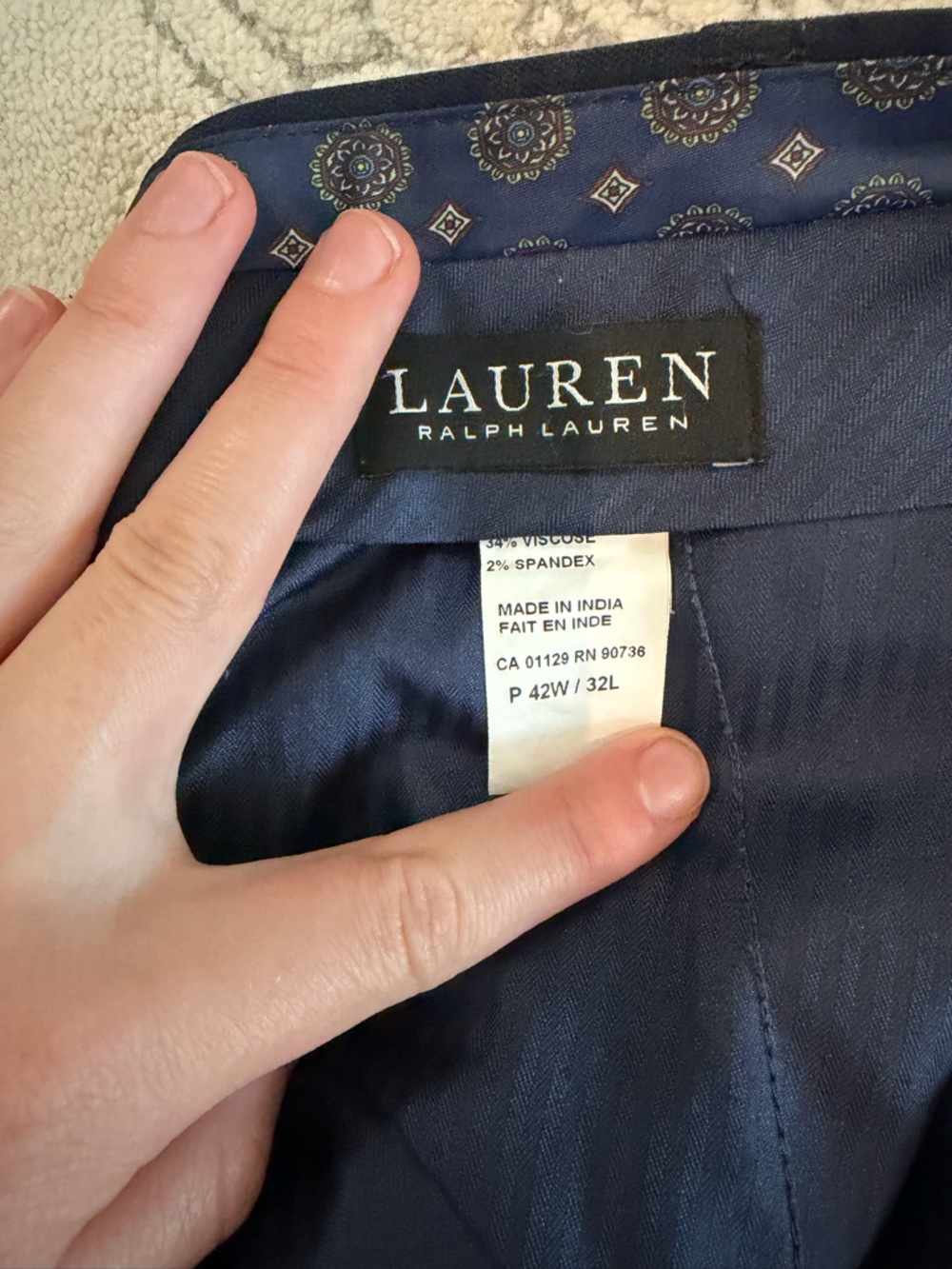 Lauren Ralph Lauren Men's Dark Navy Plaid Dress Pants - Picture 2 of 5
